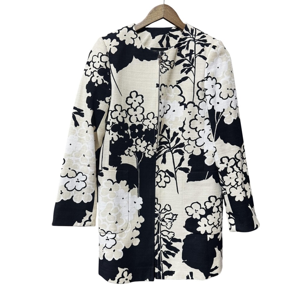Carlisle Coat Womens 4 Black White Floral Print Long Sleeve Cotton Jacket Chic
